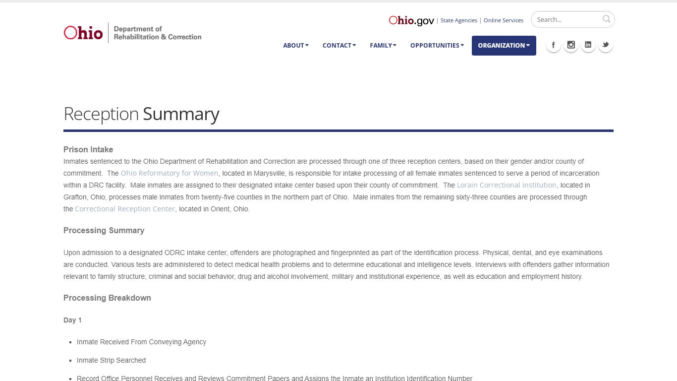 Reception Summary - Ohio Department of Rehabilitation and ...